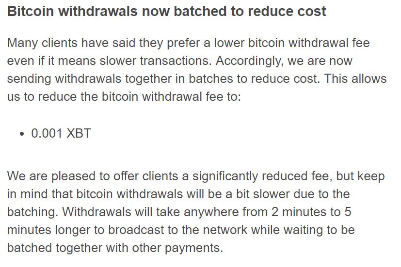 Bitcoin withdrawals now batched to reduce cost