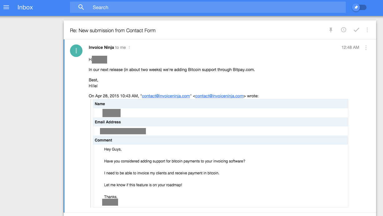Invoice Ninja to begin accepting Bitcoin