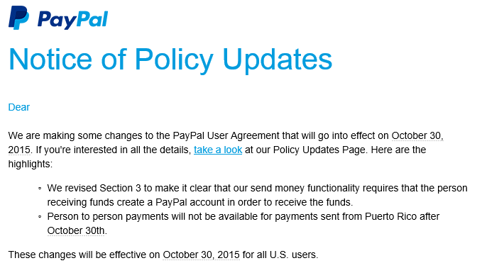 PayPal Notice