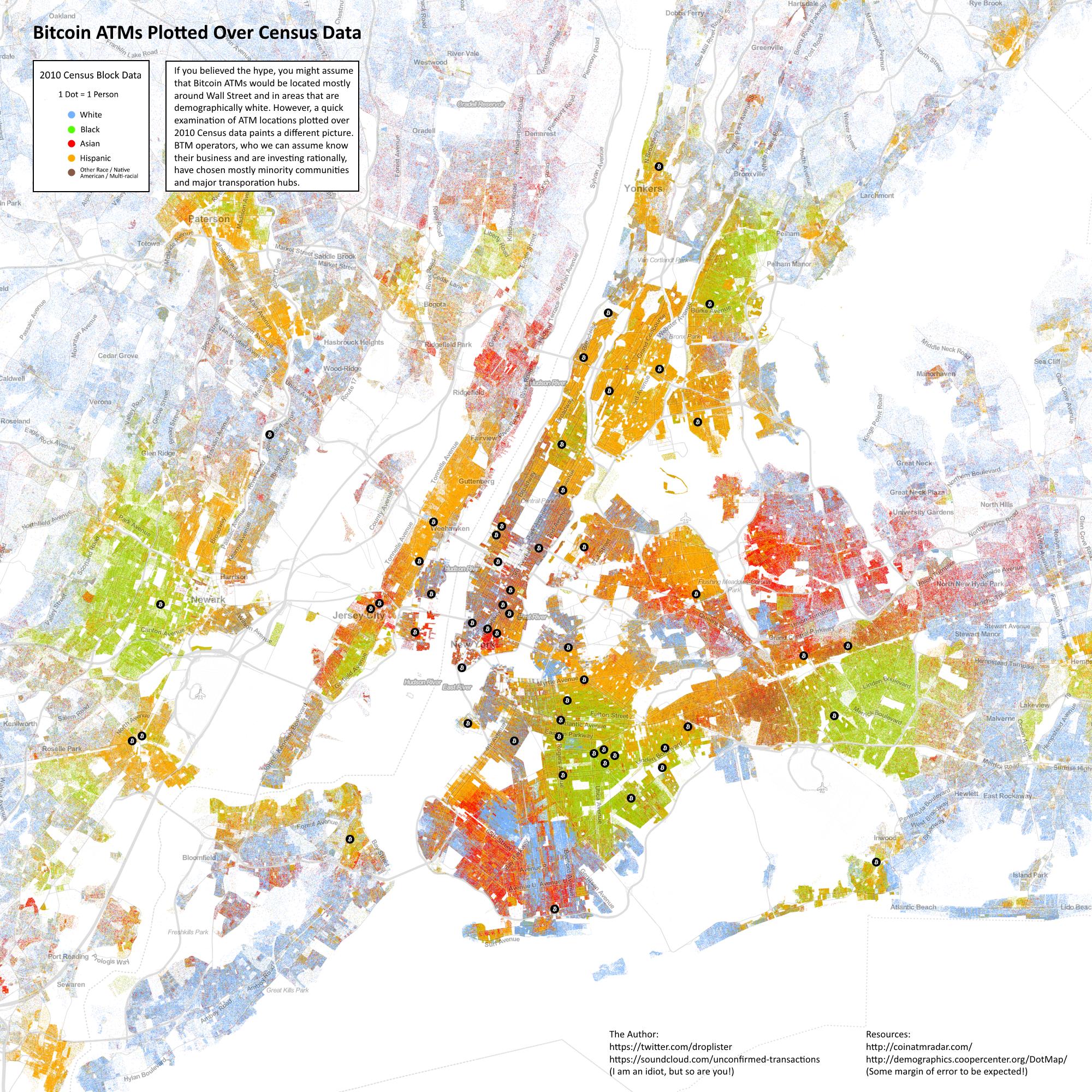 Bitcoin ATMs Plotted Over Census Data
